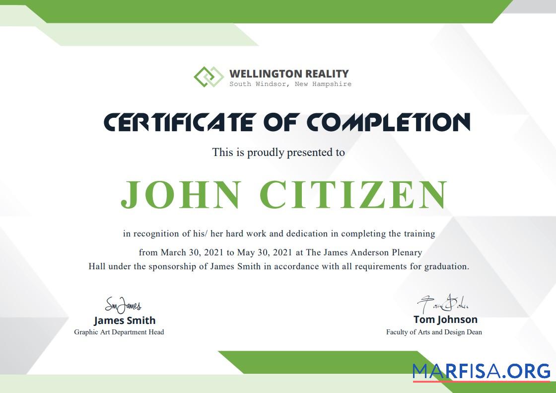 Downloadable USA Completion certificate template in Word and PDF format, version 2